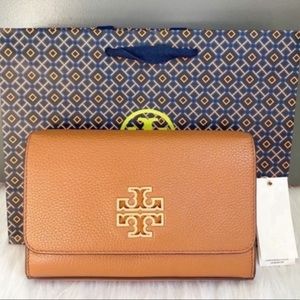 TORY BURCH Britten Combo Crossbody Bag BROWN NEW